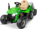 24V Ride On Tractor w/Tiltable & Detachable Trailer, 2x65W Motors, EVA Tires, Remote Control, Bluetooth, Shifter, Music, Electric Car for Kids, Green by TinyTreasures Baby Boutique