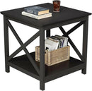 ChooChoo End Table, 24 Inch End Table with 2-Tier Storage Shelf, Side Table for Living Room, Wood Nightstand for Bedroom, Office, Painted Surface, Black by CozyNest Decor