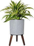 Flower Pot with Legs Tall Flower Pot with Drainage Holes for Indoor and Outdoor Decorative Planting (White Black Honeycomb, 12 Inches) by CozyNest Decor
