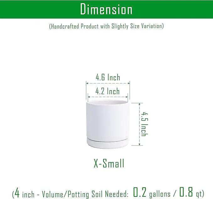 D'vine Dev Set of 4 Small Ceramic Plant Pots, 4.6 Inch Succulent Planter Pot for Plants with Drainage Hole and Saucer, White, 94-X-B-1, photo 3 of 7