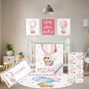 Personalized Baby Bedding Set, 5 Pcs Custom Infants Bedding Set with Infant Name, Double Layer Crib Set for Boys Girls, Customized Gifts for Nursery Toddlers Baby Shower, Hot Air Balloon Animal by TinyTreasures Baby Boutique