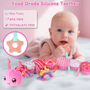 Baby Girls Toys 6-12 Months - Infant 6-in-1 Sensory Music Animal Stuffed Caterpillar Toy with Rattle & Mirror Crinkle for Tummy Time, Newborn 0 3 6 9 12 18 Shower Gifts Soothing Companion Toys, Pink by TinyTreasures Baby Boutique