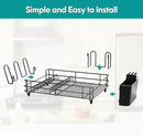 Black Stainless Steel Dish Drainers Drying Rack for Kitchen Counter with Drainboard Set, Rust Proof Metal, Space Saving, Modern Aesthetic, Compact Plates Strainers with Extra Mat by CozyNest Decor