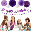 Purple White Birthday Party-Decorations Paper-Flowers - 14pcs Happy Banner Lavender Lanterns Tissue Pom Poms,Lilac Streamers Garland Fans,Women Girls Adult Kids Office Hanging Supplies Decor Hugfond by CozyNest Decor
