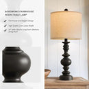 BOBOMOMO 24" Traditional Farmhouse Table Lamp Set of 2, Vintage Resin Lamps for Living Room Bedroom, Rustic Nightstand Lamp with Linen Shades, Retro Black Table Lamps for Living Room, Bedroom, Office by CozyNest Decor