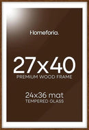 Homeforia 27x40 Poster Frame Brown, High End Dark Oak 27x40 Large Wooden Frame with Mat 24x36, 27 x 40 Walnut Wood Picture Frame Matted to 24 x 36, 40x27 Thin Frame, Tempered Glass, Wall Kit, Set of 1 by CozyNest Decor