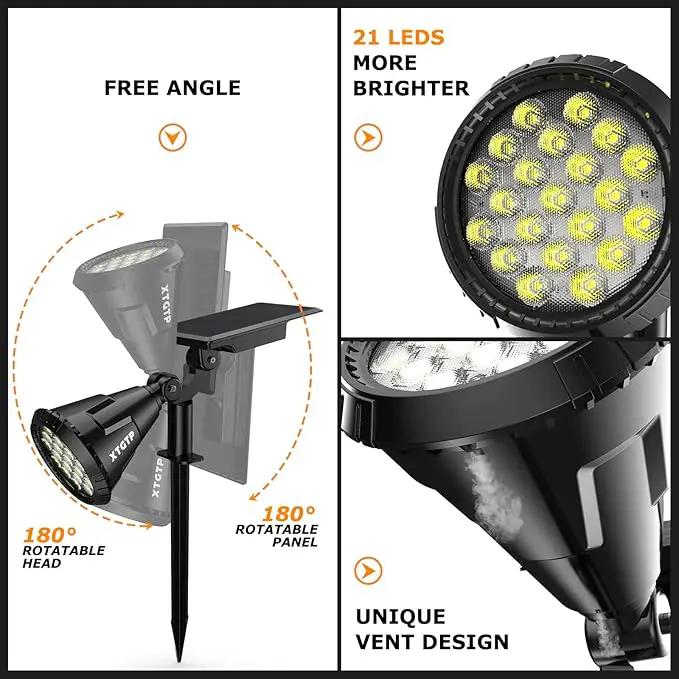 Solar Spot Lights Outdoor, 21 LEDs Brightness Solar Outdoor Lights IP67 Waterproof, 2-in-1 Adjustable Outdoor Lights Solar Powered for Yard Trees Patio Pathway Yard Flag - Cool White(6 Pack), photo 7 of 8