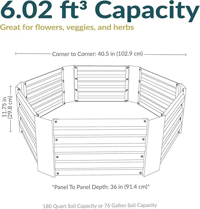 Sunnydaze 11.75" H Raised Metal Garden Bed - Galvanized Raised Garden Bed Outdoor for Vegetables and Flowers - Silver - Hexagon, photo 4 of 9