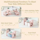 3 in 1 Montessori Weaning Table and 2 Chairs Set, Kids Desk and Chair Set, 2 Height Levels, Toddlers Activity Table for Drawing, Dining, Reading and Playing, Pink by CozyNest Decor