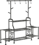 GIOTORENT 3-Tier Tall Metal Plant Stand Indoor Outdoor - Heavy Duty Plant Shelf for Garden, Patio, Balcony with 5 Hanging Hooks, Holds 16-25 Plants, Black by GreenHaven Gardens