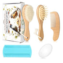 Baby Hair Care Kit, 5 in 1 Wooden Natural Goat Bristles Brush Cradle Cap Comb Baby Grooming Kit for Newborns Toddlers Boys Girls Gift by TinyTreasures Baby Boutique