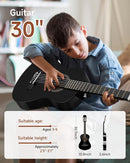 Moukey 30" Acoustic Guitar for Beginners Kids Youth 1/4 Size Dreadnought Guitarra Acustica Kit with Chord Poster, Gig Bag, Tuner, Picks, Nylon Strings, Capo, Strap - Black by TinyTreasures Baby Boutique