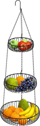 Simple Houseware Adjustable Metal Hanging Fruit Basket, Oblate, Black, 11" W x 11" L x 30" H by CozyNest Decor