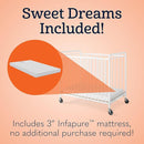 Foundations Chelsea Slatted Metal Compact Daycare Crib, 3" Casters, Compact Mini Size, Easy to Clean Durable Finish, Adjustable to Two Heights Mattress Board (White) by TinyTreasures Baby Boutique