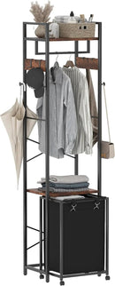Coat Rack with Laundry Basket, Laundry Hamper Freestanding Hall Tree, Clothes Rack with Storage Shelves, 14.5 Gal Removable Bags on Wheels, Black and Brown JLH005SR by CozyNest Decor
