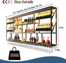 70.8Inch Wall Mounted Wine Rack, 3 Tiers Large Bar Shelves with 18 Glass Holder, Metal Wine Bottle Display Shelf, Modern Iron Liquor Shelf, for Kitchen Dining, Home Bar, Cellar (70.8" W) by CozyNest Decor