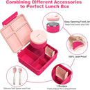 Kids Bento Lunch Box with 8oz Soup Thermo, Water Bottle, Leakproof Lunch Food Containers with 4 Compartment, Kids Insulated Hot Food Jar with Lunch Bag for School(Pink) by TinyTreasures Baby Boutique