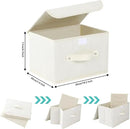Storage Boxes, Collapsible Storage Bins with Lids, Cotton and linen cloth Storage Baskets with Handle, for Books, Closet, Bedroom, Home, 10.2x7.9x6.7 in, Beige by CozyNest Decor