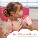 Kid Insulated Stainless Steel Tumbler with Silicone Straw, 12oz Sippy Cup for Kids (Pink Bows) by TinyTreasures Baby Boutique
