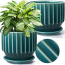 AISBUGUR Plant Pots 6 inch Ceramic Pots for Indoor Plants Set of 2 Flower Pots Unique Crackle Glaze Design Plant Pots with Drainage Hole and Saucer Come with Drainage Nets (Aqua Green) by GreenHaven Gardens