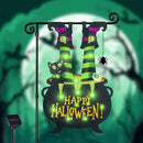 Halloween Lighted Garden Flag for Outside, Witch Feet Shape Flag Yard Decor, 8 Modes 12x18 Double Sided Cauldron Eyeball Black Cat Outdoor Hlloween Decorations for Home Porch by CozyNest Decor