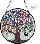 Artificial Trees of Life Suncatchers for Home Decorative Hanging Ornaments with Stick Hook for Window Hanging Hand-Painted Fake Plants Tree&Cat Memorial Gifts for Women 6.3'' * 6.3'' by GreenHaven Gardens
