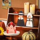 Amorita Fall Thanksgiving Decorations Wooden Turkey Pilgrim Couple Table Sign 3 Pcs Fall Thanksgiving Decor Standing Tabletop Sign Decor for Autumn Harvest - W by CozyNest Decor