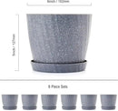 6 Inch Plant Pots Bulk, 6 Pack Plastic Planters with Drainage Holes and Saucers for Indoor Outdoor House Plants and Flowers, Grey Spots by GreenHaven Gardens