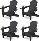 KINGYES Folding Adirondack Chair Set of 4, Dual Cup Holders & All-Weather HDPE, Wood-Like Patio Chair for Backyard, Camping, Pool & Fire Pit, Black by GreenHaven Gardens