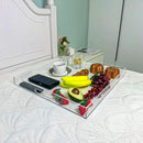 Clear Rectangular 18x20 Inches Acrylic Ottoman Tray Decorative Serving Tray with Cutout Handles Organizer Tray on Coffee Table Countertop Big Breakfast Bed Tray Living Room Appetizer Serving Food by CozyNest Decor