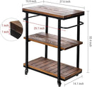 Bar Carts for The Home, Rolling Home Bar Serving Cart on Wheels, 3 Tier Portable Bar Cart, Rolling Coffee Cart with Lockable Wheels, Rustic Burnt Solid Wood and Industrial Matte Black Metal by CozyNest Decor