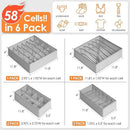 6 Pack Sock Underwear Drawer Organizer Dividers, 58 Cell Foldable Fabric Dresser Closet Organizers and Storage Bins for Clothing, Baby Clothes, Bra, Panty, Scarf, Ties (Grey) by CozyNest Decor