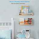 Nursery Floating Book Shelves for Kids Room, Kitchen Spice Rack, or Rustic Wall Mounted Shelves for Farmhouse Bathroom Decor (Natural Wood),Set of 2 by TinyTreasures Baby Boutique