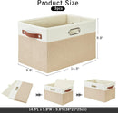 Large Collapsible Fabric Storage Bins with 3 Handles, Foldable Organizer Baskets for Closet, Shelves, Living Room | 3 Pack, Durable PU & Metal Handles (14.9"x9.8"x9.8", Beige & White) by TinyTreasures Baby Boutique
