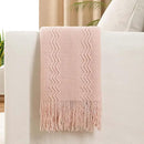 MIULEE Light Pink Knitted Throw Blanket for Couch Bed, Boho Textured Cozy Woven Decorative Farmhouse Blanket with Tassels for Sofa Chair Living Room 50"x60" by CozyNest Decor