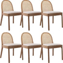 Mid Century Dining Chairs Set of 6, Accent Rattan Linen Fabric Side Chairs Kitchen Chair with Solid Wooden Legs for Living Room Dining Room, Beige by CozyNest Decor