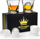 Crystal Whiskey Glasses Set of 2 with Ice Ball Molds, 11 Oz Old Fashioned Glasses Packaged in Giftable Box, Twisted Style Bourbon Glasses Gifts for Men, Stylish Whiskey Glasses Set by CozyNest Decor
