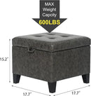 Adeco Faux Leather Storage Ottoman Bench with Wood Legs, 17.7" Square Mixed Grey PU Cube Foot Stool, Upholstered Button Tufted Vanity Chair with Hinged Lid for Living Room, Bedroom, Dorm by CozyNest Decor