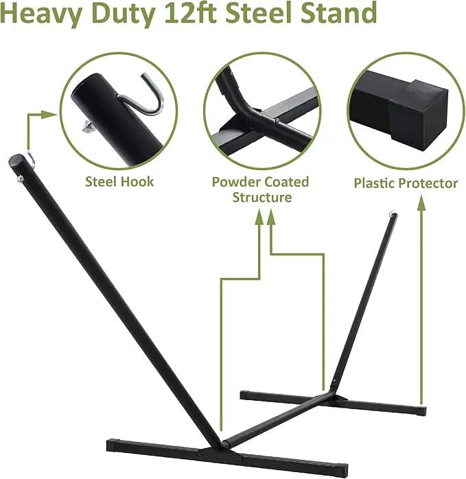 SUNCREAT Portable Double Hammock with Stand, 475 lbs Capacity, Heavy Duty Two Person Hammock with Stand Included, Green Stripe, photo 7 of 7