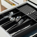 VaeFae Bamboo Silverware Organizer, Utensil Holder for Drawer, Wooden Cutlery Tray with Divider for Kitchen Drawer, Utensil Organizer with Knife Block（Black） by CozyNest Decor