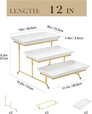 MALACASA 3 Tier Serving Trays for Party, 12 Inch Porcelain White Trays for Serving Food, Dessert Stand with Collapsible Gold Metal Rack by CozyNest Decor