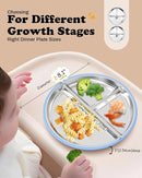 8" Stainless Steel Toddler Plates with Suction, Divided Plates with Removable Silicone Sleeves for Baby, Non Toxic & BPA Free |Unbreakable |Dishwasher Safe Dinnerware Set of 2, Blue & Gray by TinyTreasures Baby Boutique