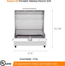Kenyon G2 Portable Tabletop Electric Grill, 1440W Single Burner, Stainless Steel Body, Cast Aluminum Grate, UL Approved Grill For Indoor And Outdoor Use, Removable Lid, Dishwasher Safe, 120Volts by GreenHaven Gardens