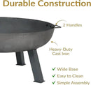 Sunnydaze 30-Inch Cast Iron Heavy-Duty Fire Pit for Outside - Wood-Burning Outdoor Fire Pit Bowl with Handles - Steel Finish by GreenHaven Gardens