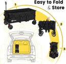Sekey 48''L Collapsible Foldable Extended Wagon with 440lbs Weight Capacity, Heavy Duty 300L Folding Utility Garden Cart with Big All-Terrain Beach Wheels & Drink Holders. Black