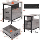 Side Table, Gray End Tables with Charging Station, Narrow End Table with Wooden Drawers, USB Ports and Power Outlets, Nightstand and Bedside Table, Side Table Living Room, Bedroom by TinyTreasures Baby Boutique