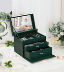 Jewelry Box with Lock for Girls: Jewelry Organizer for Dresser - 3-Drawer Earrings Storage Girls Women Gift (Dark Green) by TinyTreasures Baby Boutique
