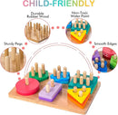 Wooden Sorting & Stacking Toys, Montessori Toys for 1 2 3 Years Old Toddlers, Shape Sorter Puzzles with 24-Piece Large Geometric Blocks & 12 Word Cards, Gift for 12+ Months Baby Boys Girls by TinyTreasures Baby Boutique
