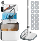Upgraded Spin Mop and Bucket Self-Standing Mop Bucket Separate Dirty and Clean Water System Self Wringing 360° Rotating Clean Mop and Bucket Set (Light Gray, 14Pads Mop and Bucket Set) by CozyNest Decor