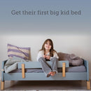 dadada Muse Blue Toddler Bed with 2 Removable Safety Rails. Low Profile Montessori Bed. Sturdy Solid Wood Frame, Fits Standard Crib Mattress, Easy to Assemble, Toddler Bed for Boys & Girls - Blue by TinyTreasures Baby Boutique